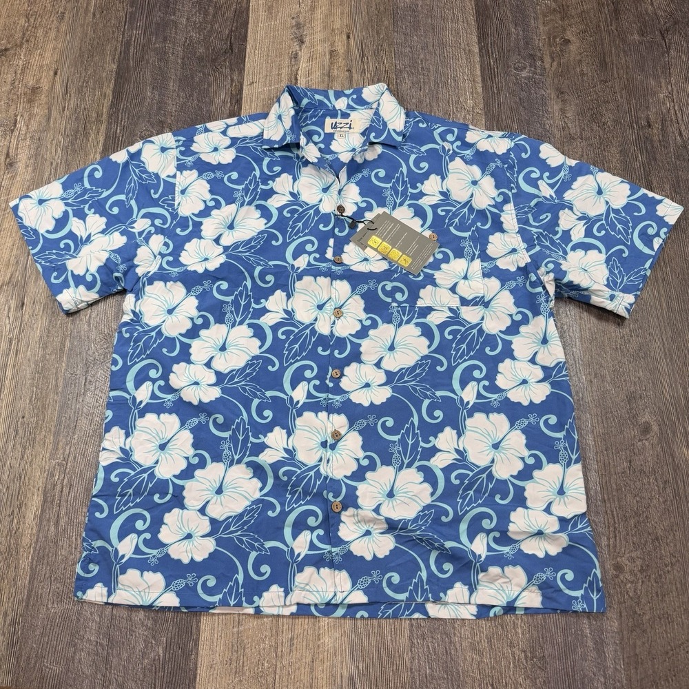 Uzzi Amphibious Gear Hawaiian Shirt XL Blue Floral Dri-Fit UPF Beach Aloha NWT